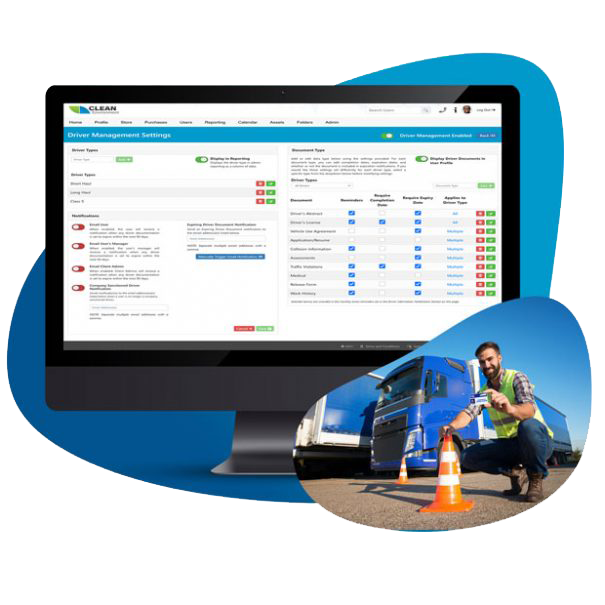 Driver Management System (DMS) transportation module from BIS Safety Software, highlighting features for the transportation industry.