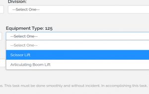 Equipment Type Drop-down menu example from BIS Safety Software, showcasing user interface elements for ease of navigation.