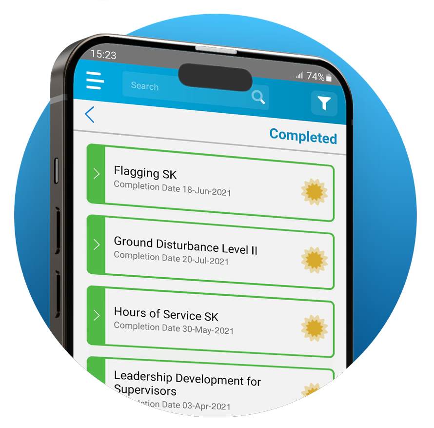 smartphone with a training certificates for contractors and employees