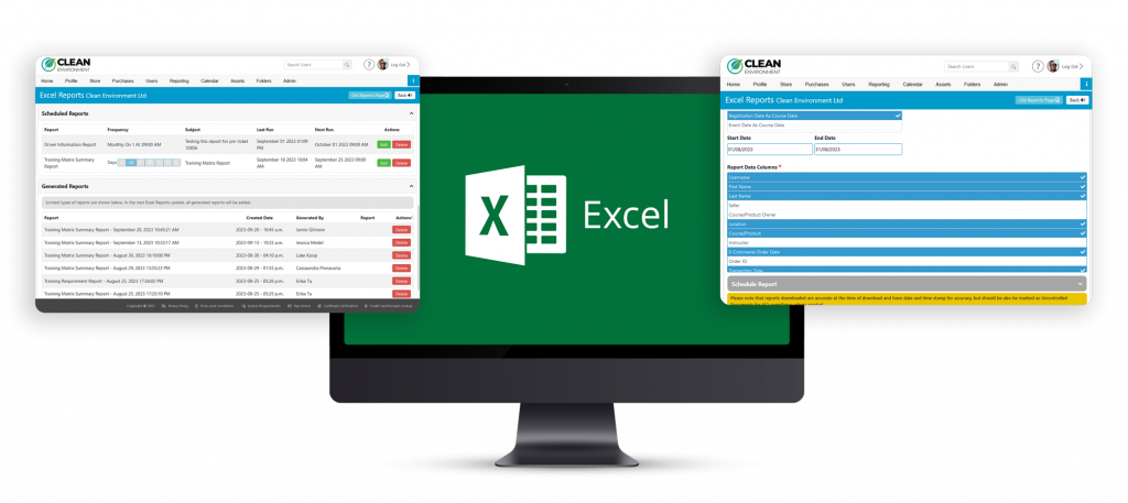 Excel reporting within BIStrainer on a desktop computer