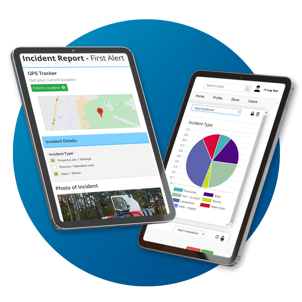 Tablet displaying an incident report on BIS Safety Software's reporting dashboard
