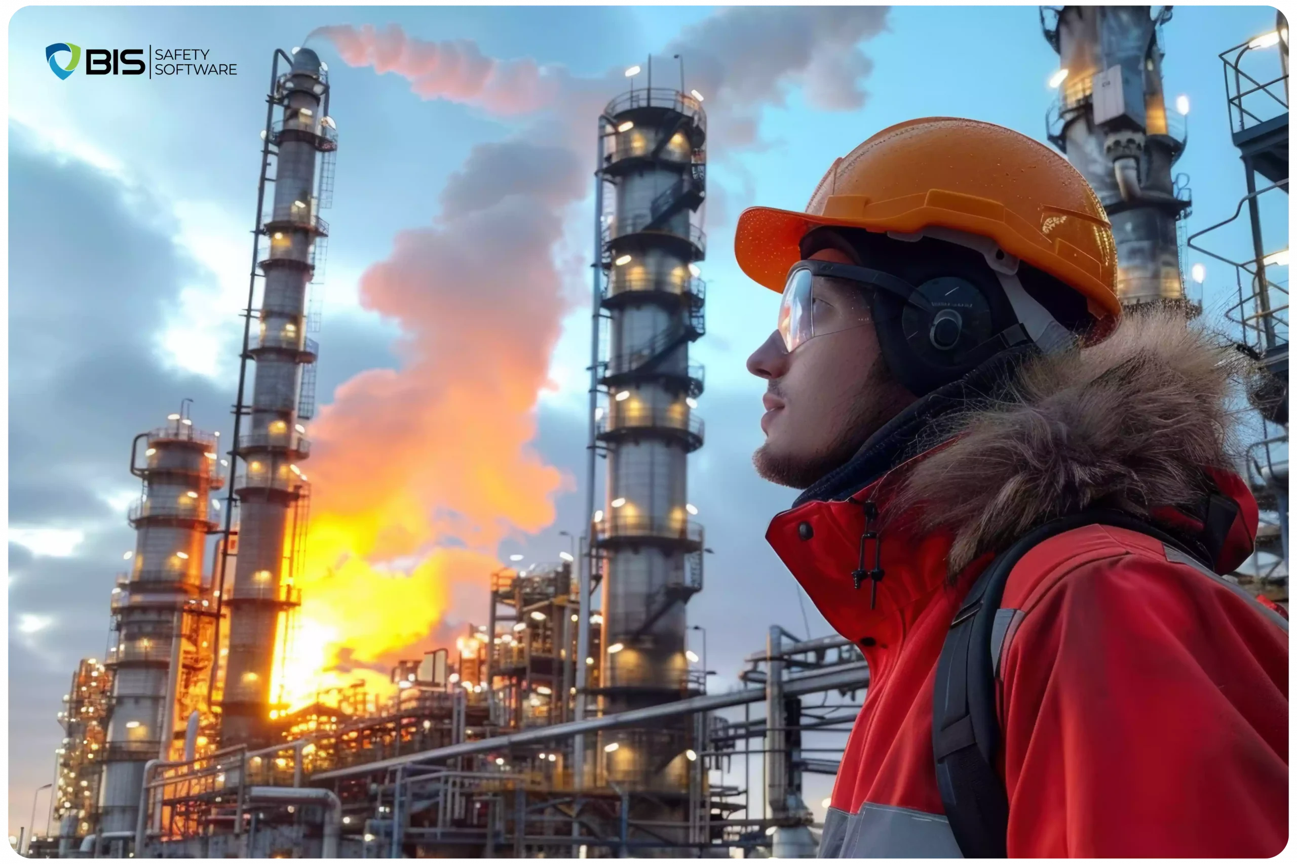 Employee Looking at the Oil Refinery