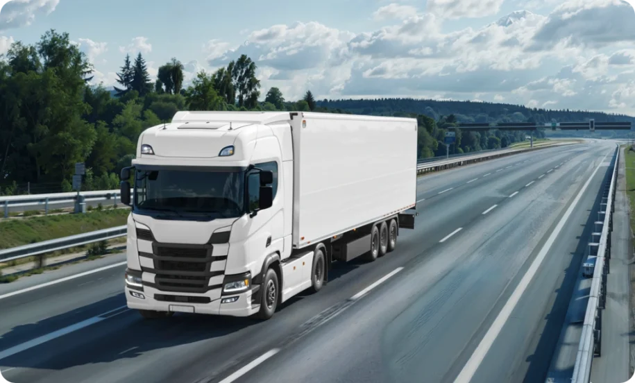 Driverless articulated lorry on highway with sensor array